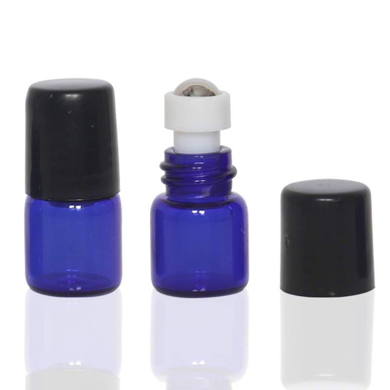 ZbFwmx 20 Pack Set 1ML Mini Sample Roll Glass Bottles for Essential Oils Roller Refillable Perfume Roll Bottle (1ML Blue) - Image 1
